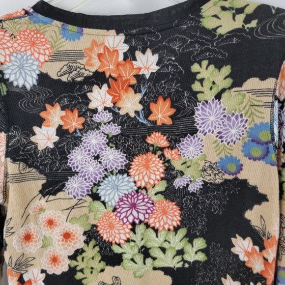LUCKY BRAND Womens MEDIUM Thermal Shirt Asian Boho Retro Vintage Hippie Flower - Picture 5 of 14